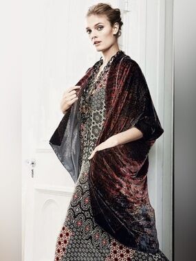 WOMENS LARGE XL ONE SIZE JOHNNY WAS MORRA VELVET KIMONO JACKET SHIRT TOP DUSTER